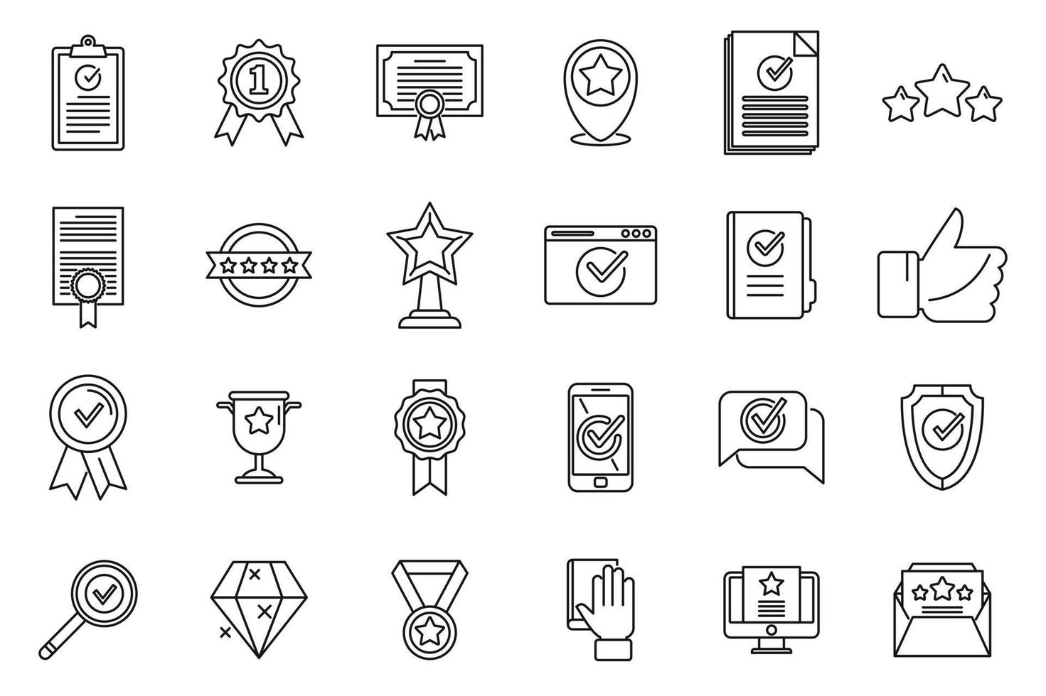 Quality assurance exam icons set outline vector. Certificate growth vector