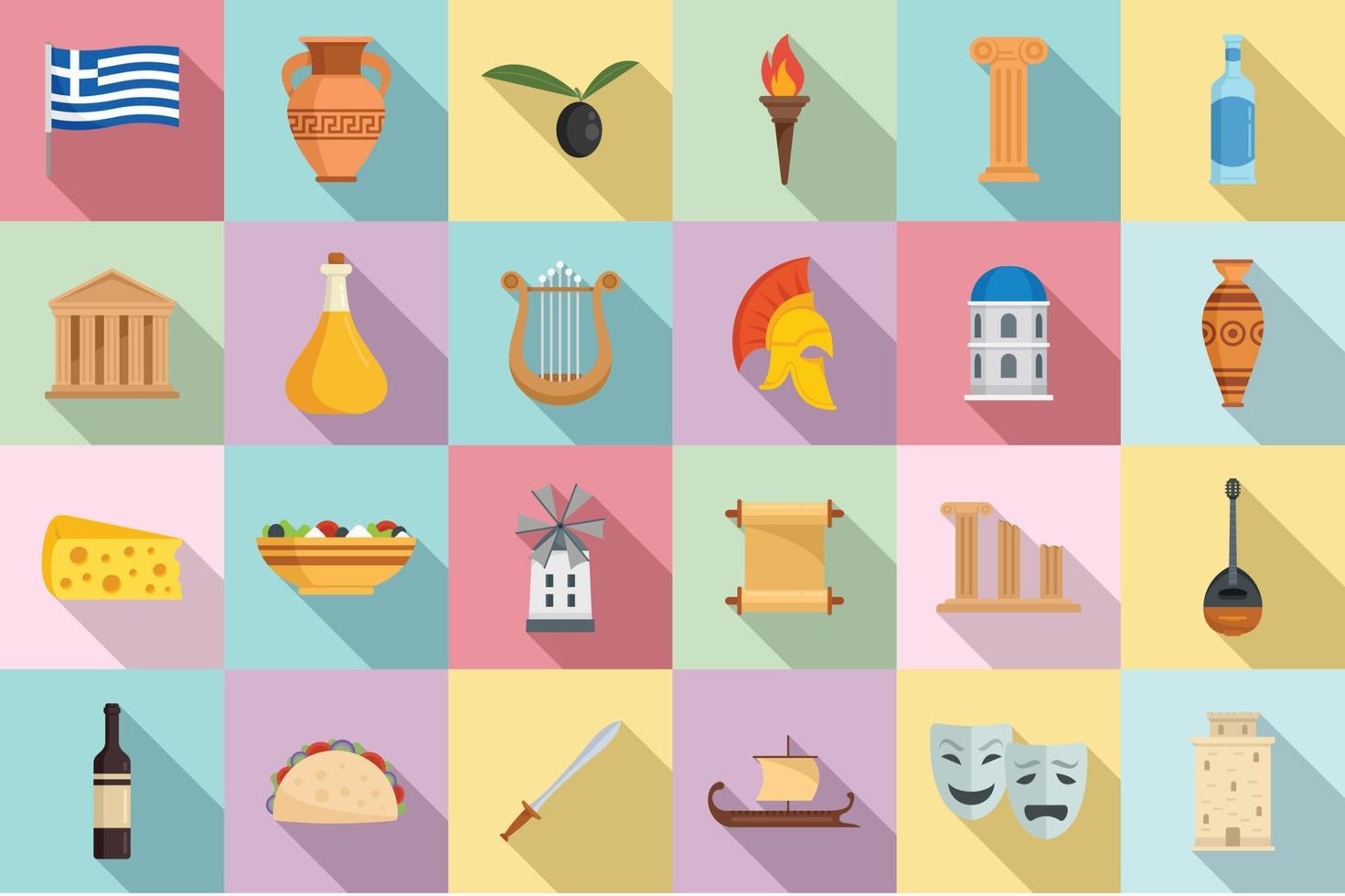 Ancient Greece icons set flat vector. Greek parthenon vector