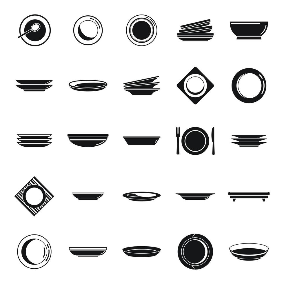 Plate icons set simple vector. Food cutlery vector