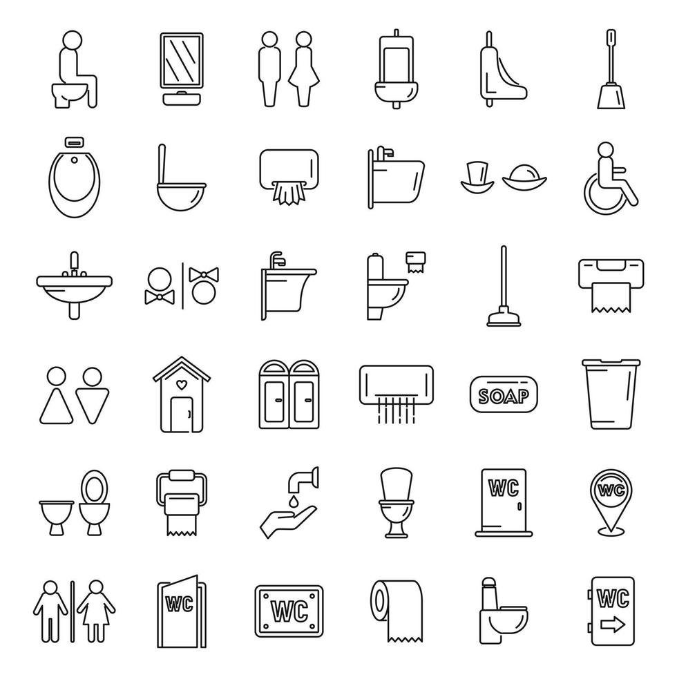 iconos de wc establecer vector de contorno. señal de baño