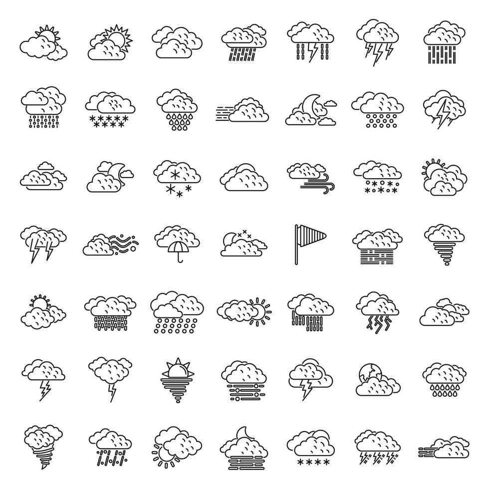 los iconos del tiempo nublado establecen el vector de contorno. clima aire