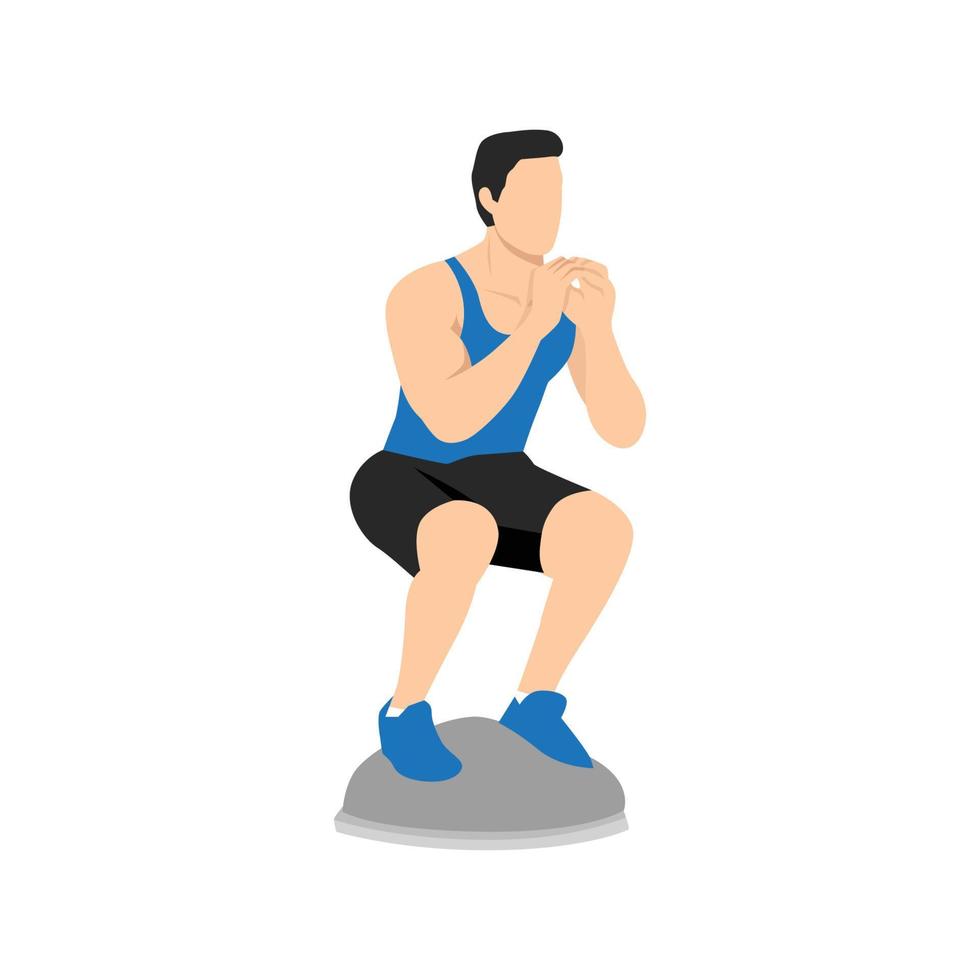 Man doing bosu ball static balance flat vector illustration isolated on white background