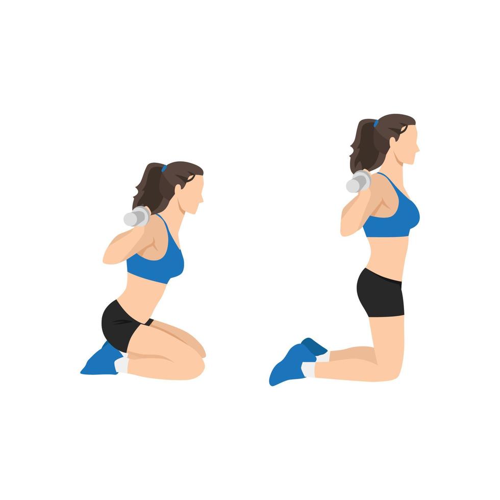 Woman doing barbell kneeling squat flat illustration vector set. isolated on white background