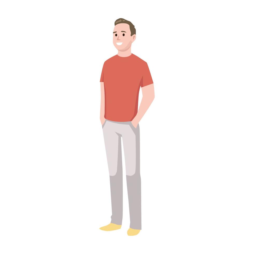 personaje de hombre fresco de pie con las manos en la ilustración de bolsillo aislado sobre fondo blanco vector