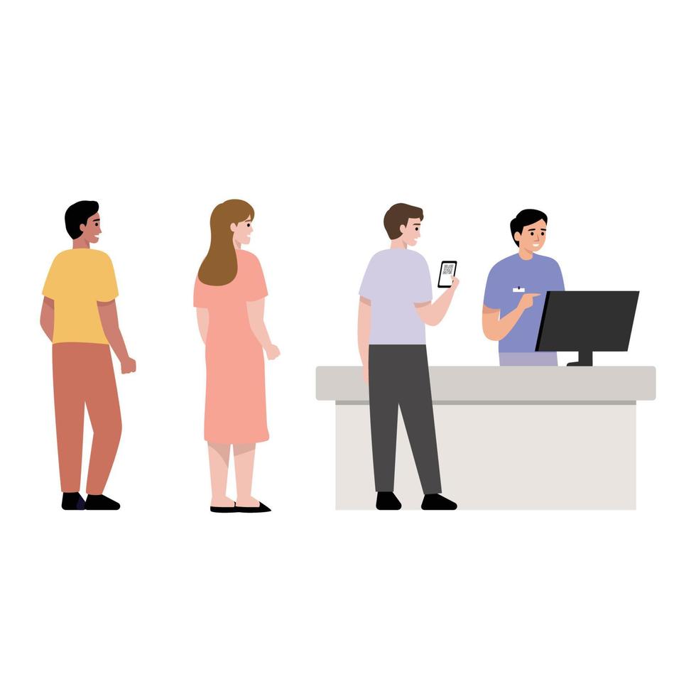 Customers Stand in Line. Purchases Sale Consumerism, Queue in Store Cartoon Flat Vector Illustration.