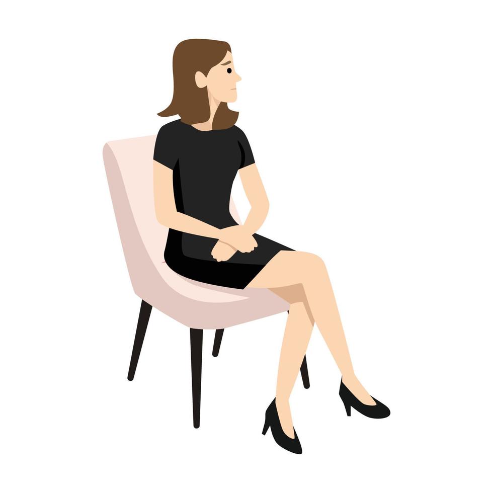 Cute woman sit on the chair flat vector illustration isolated on white background