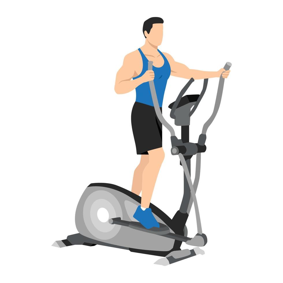 hombre haciendo cross trainer máquina ejercicio plano vector ilustración aislado sobre fondo blanco