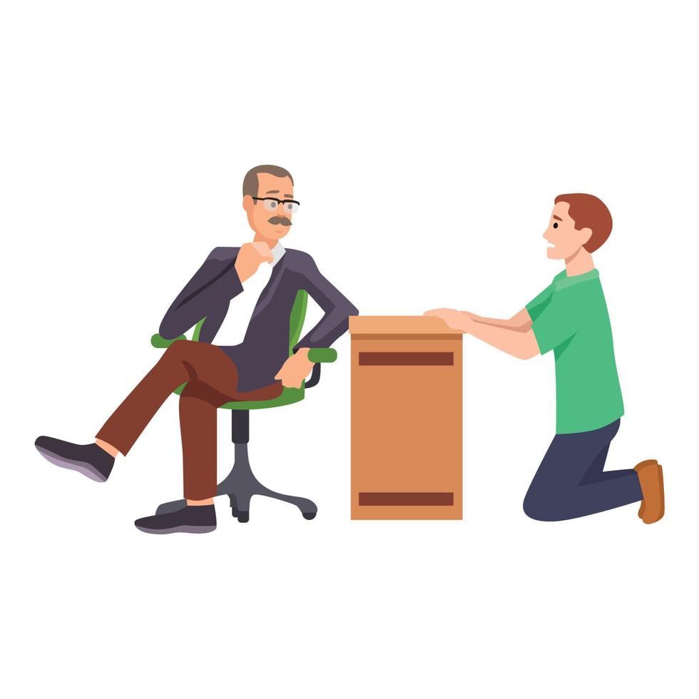 jobless man asking on his kneel for a job flat vector illustration