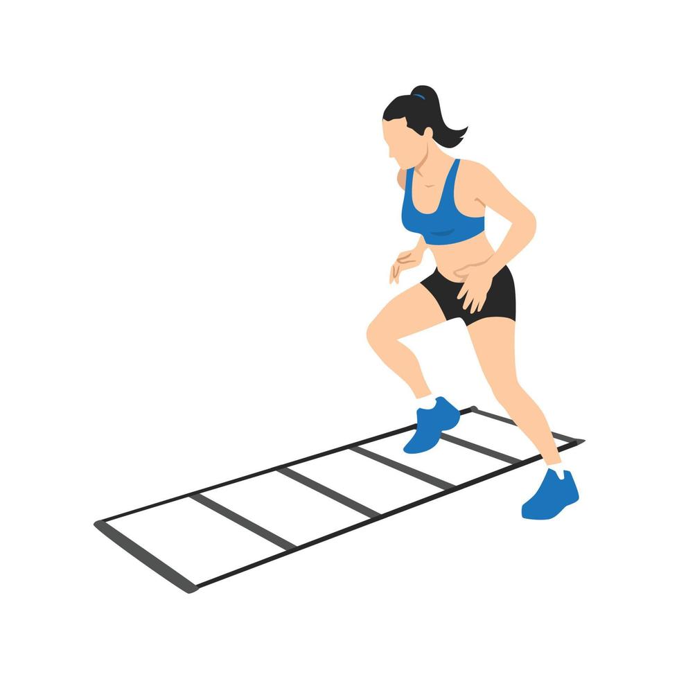 mujer haciendo entrenamiento de perforación en la escalera de agilidad. ilustración vectorial aislado sobre fondo blanco vector