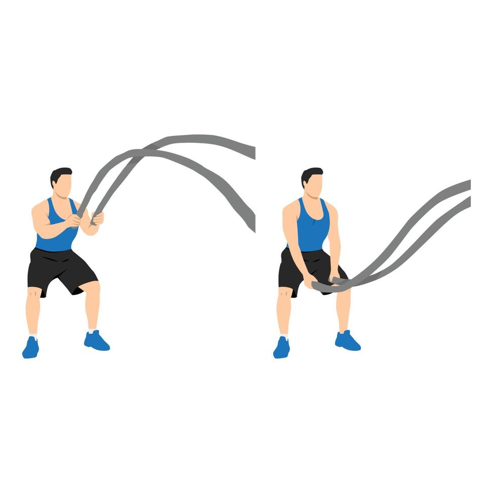 hombre haciendo batalla cuerda doble ondas ejercicio plano vector ilustración aislado sobre fondo blanco
