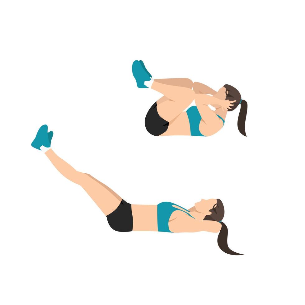 Young woman doing exercise - frogs legs lying on back extending legs out with heels together and bringing knees in outwards vector