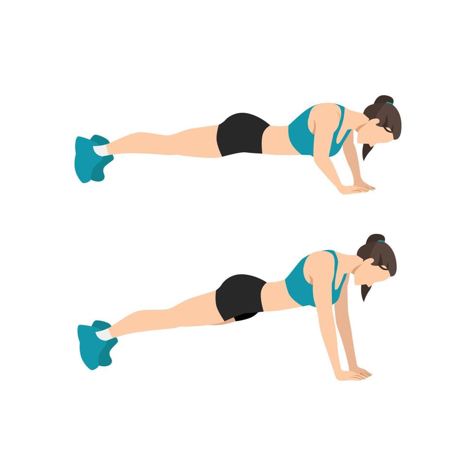 Woman doing diamond pyramid push ups exercise flat vector illustration isolated on white background