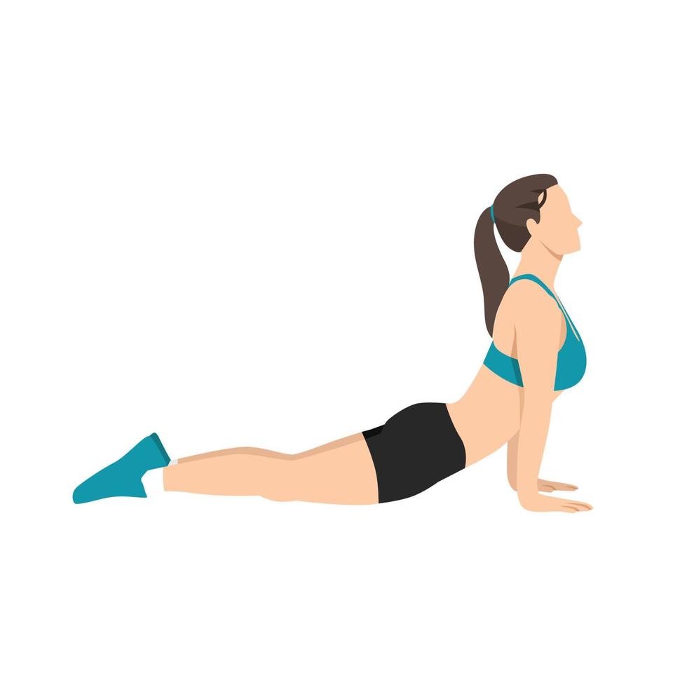 Woman doing Cobra abdominal stretch. Old horse stretch. Abdominals