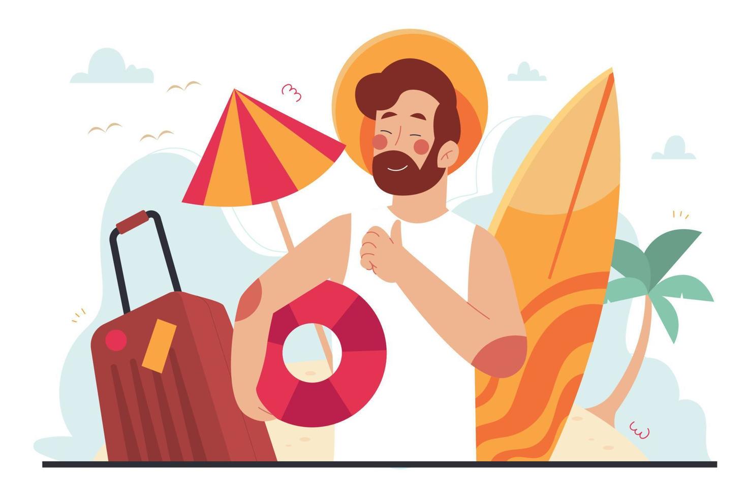 una ilustración plana de verano de vacaciones de hombre vector