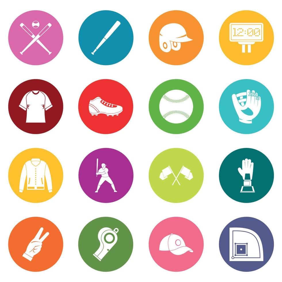 Baseball icons many colors set vector