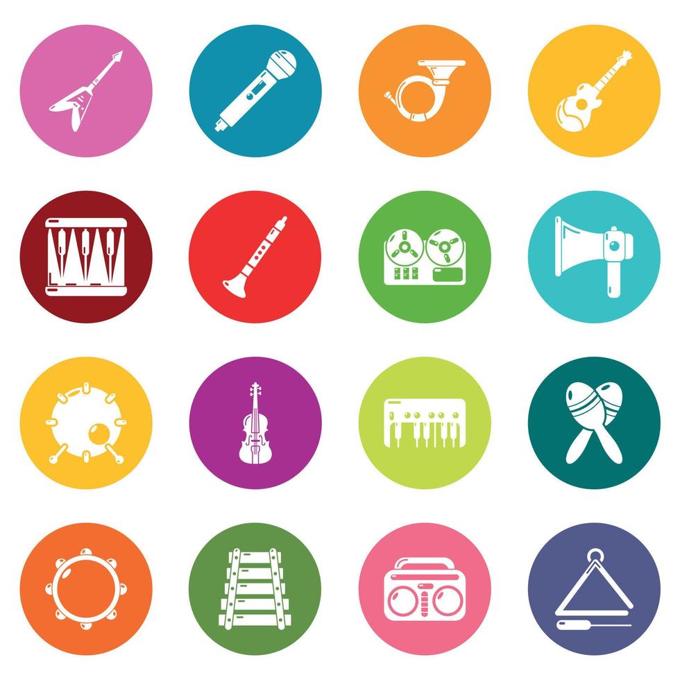 Musical instruments icons set colorful circles vector