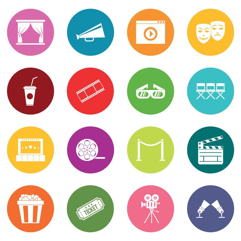 Cinema icons many colors set vector