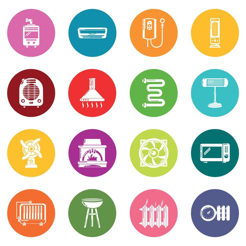 Heat cool air flow tools icons set colorful circles vector