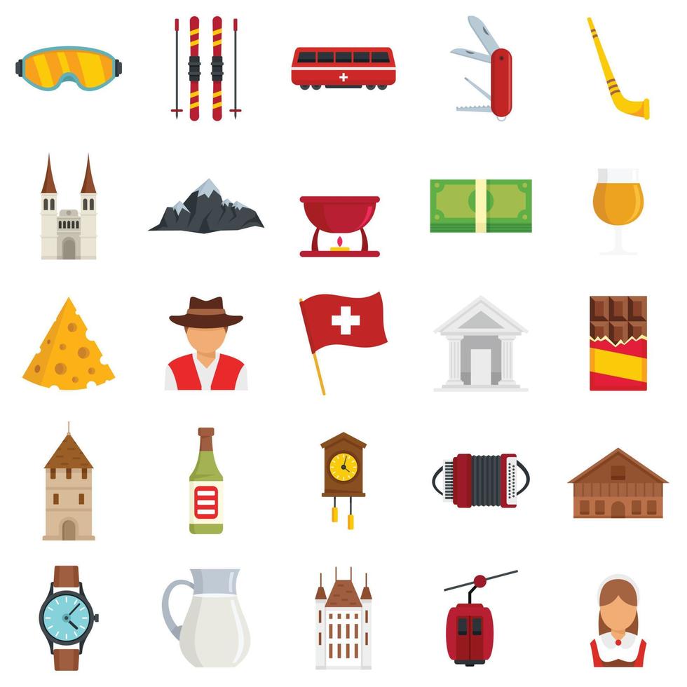 Swiss icons set flat vector isolated