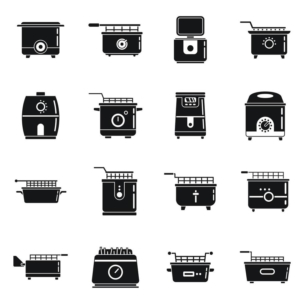 Bake deep fryer icons set simple vector. Electric cook food vector