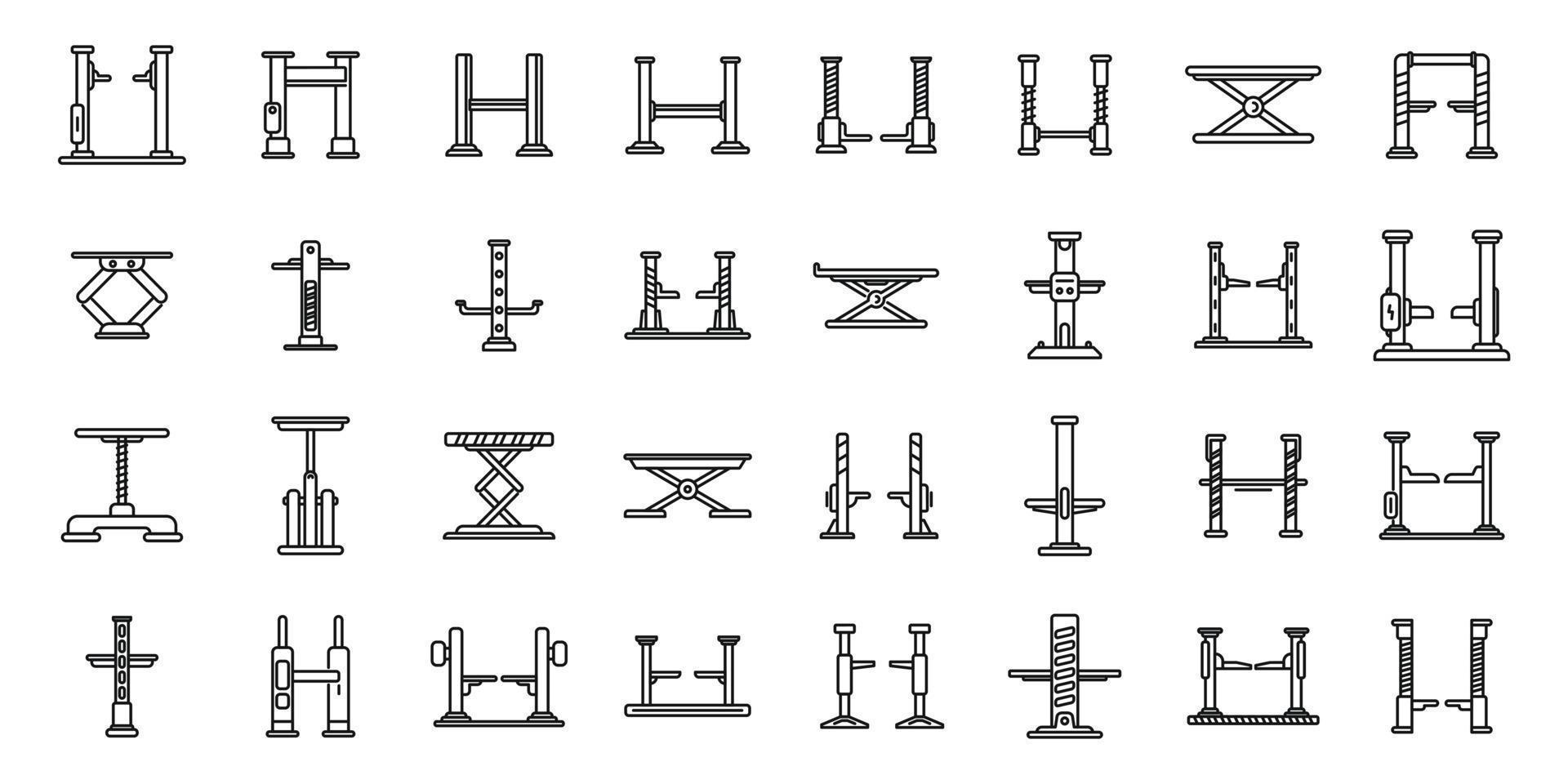 conjunto de iconos de ascensor de coche vector de contorno. garaje para autos