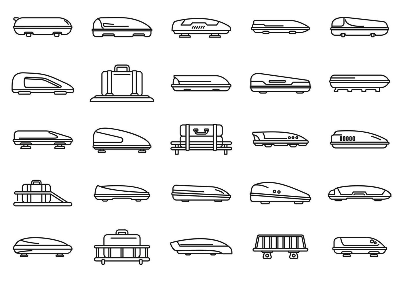 los iconos de la caja del techo del coche establecen el vector de contorno. equipaje de auto