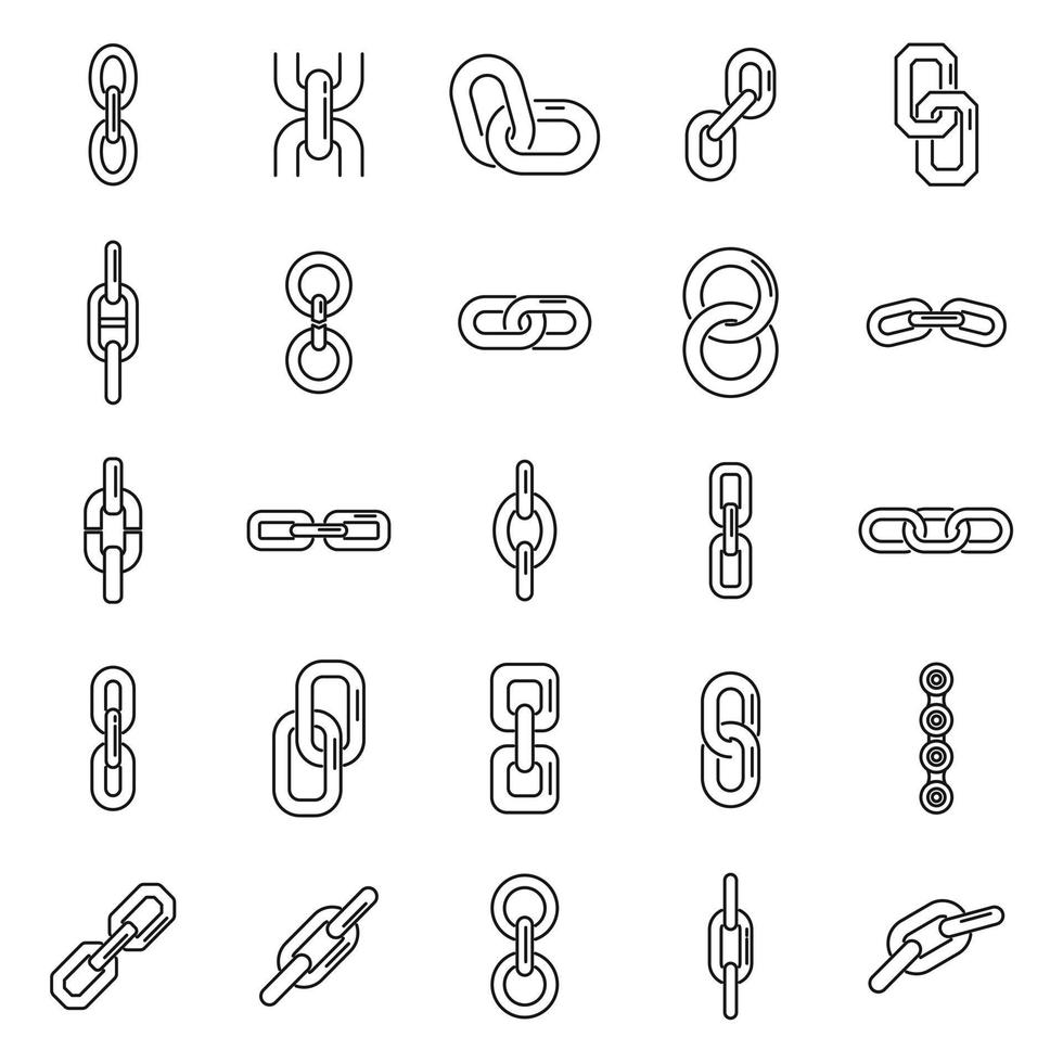 los iconos de eslabones de cadena establecen el vector de contorno. enlace de bicicleta