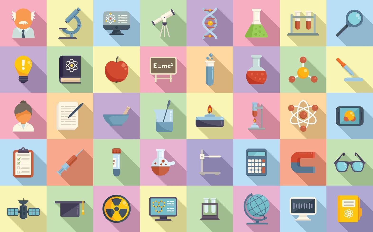 Research scientist icons set flat vector. Lab formula vector