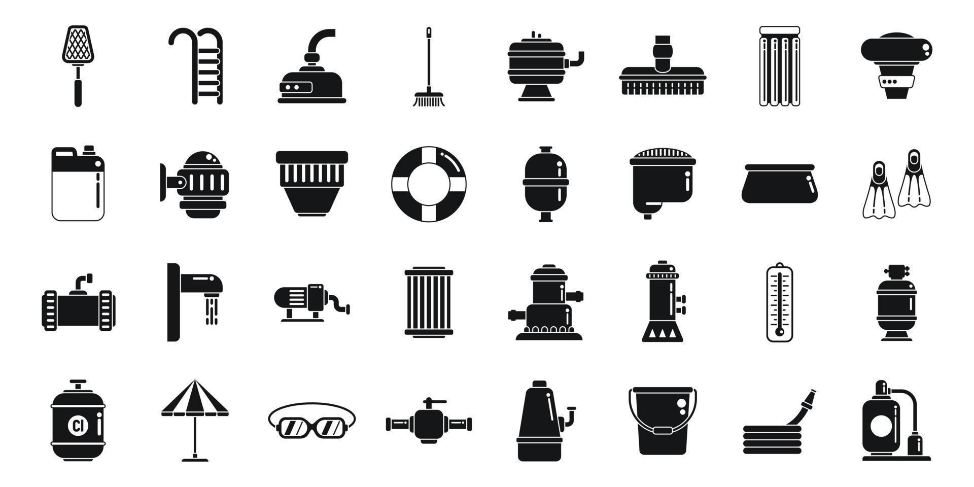 Equipment for pool icons set simple vector. Clean skimmer vector