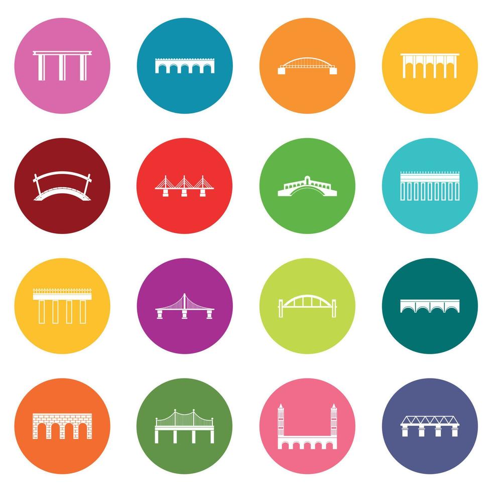 conjunto de iconos de puente conjunto de muchos colores vector