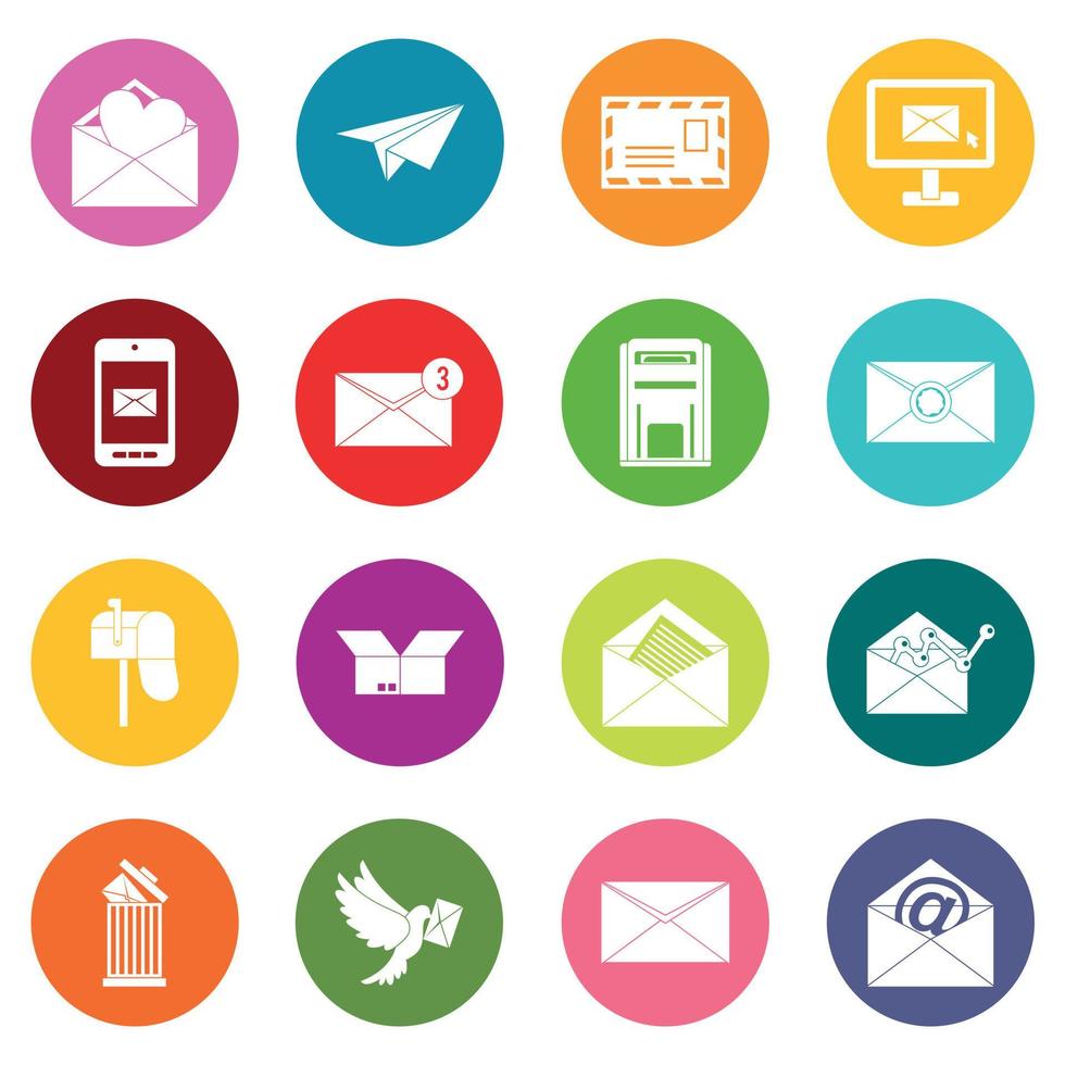 Email icons many colors set vector