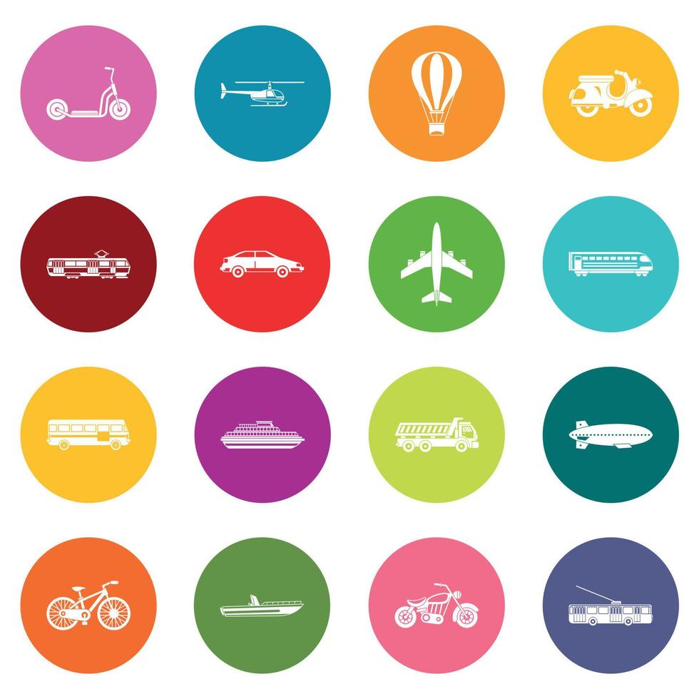 Transportation icons many colors set vector