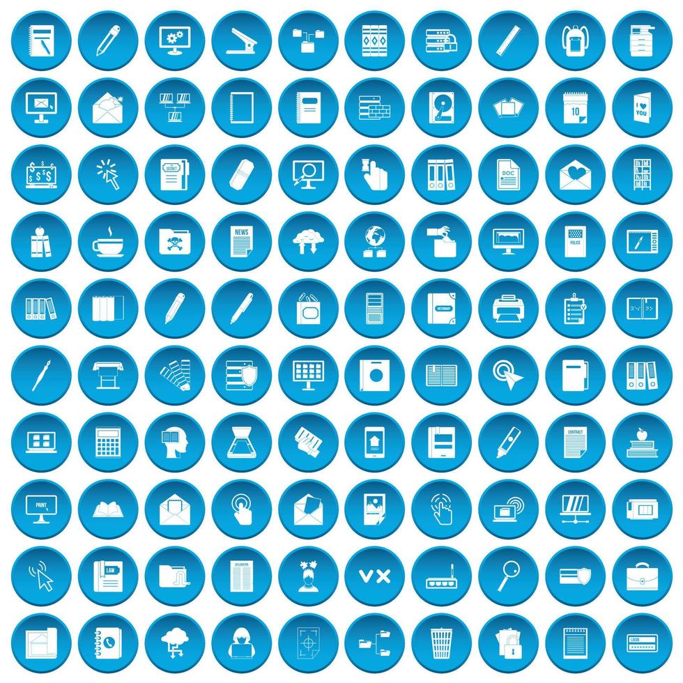 100 folder icons set blue vector