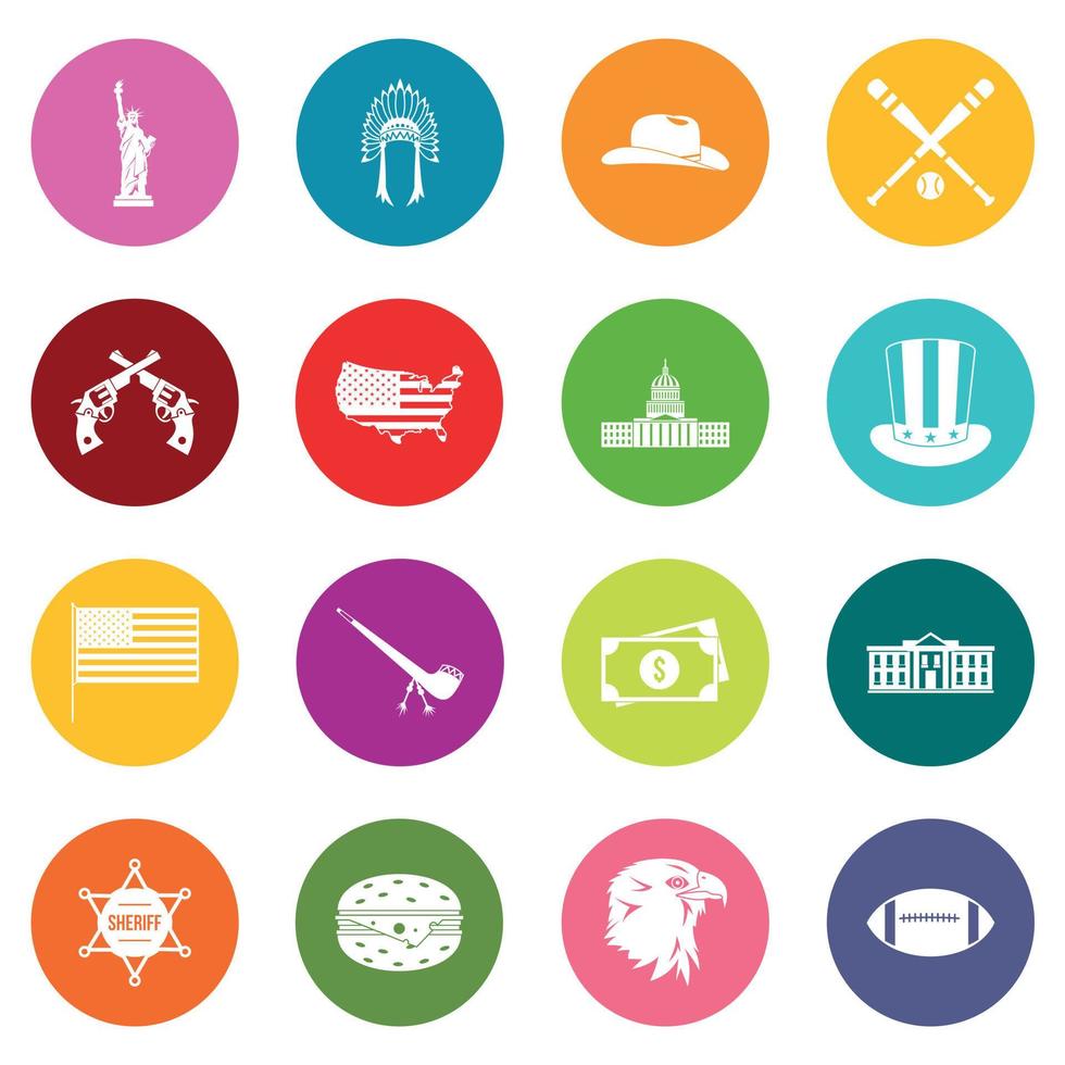 USA icons many colors set vector