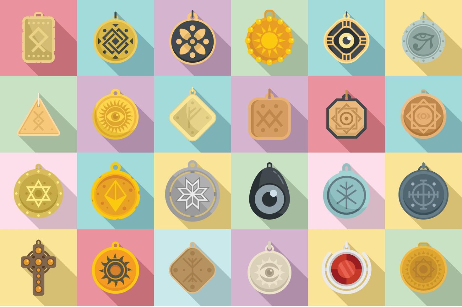 Amulet icons set flat vector. China coin vector