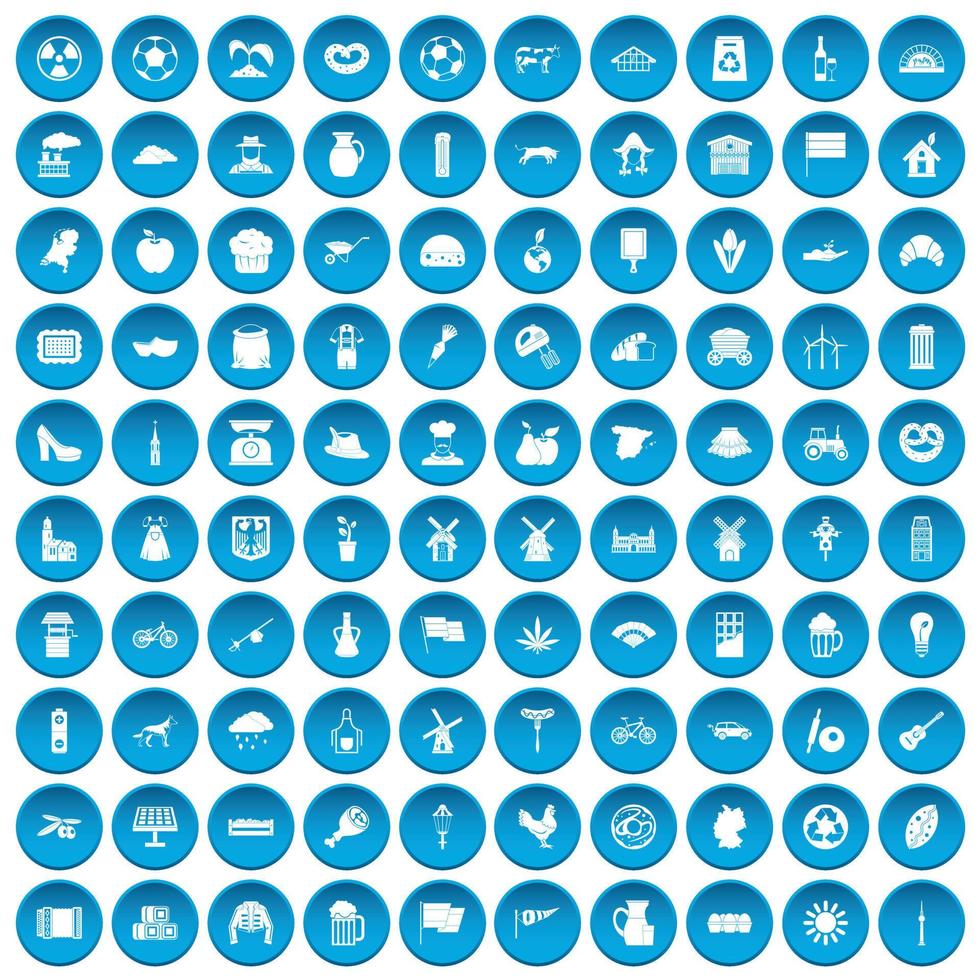 100 mill icons set blue vector