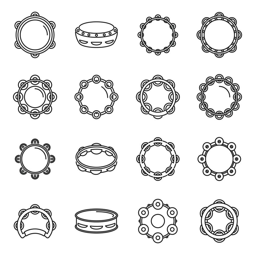 Tambourine icons set outline vector. Carnival samba vector