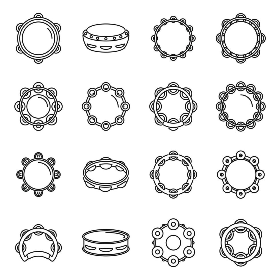 Tambourine icons set outline vector. Carnival samba vector