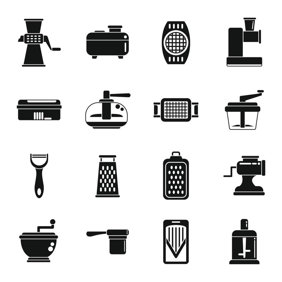 Vegetable cutter icons set simple vector. Chopper appliance vector