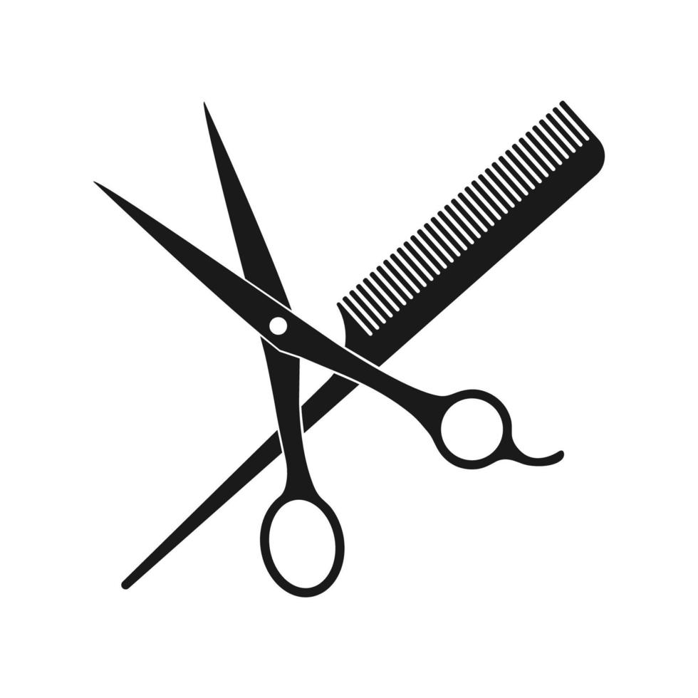 tijeras de peluquería y peine icono de silueta negra vector