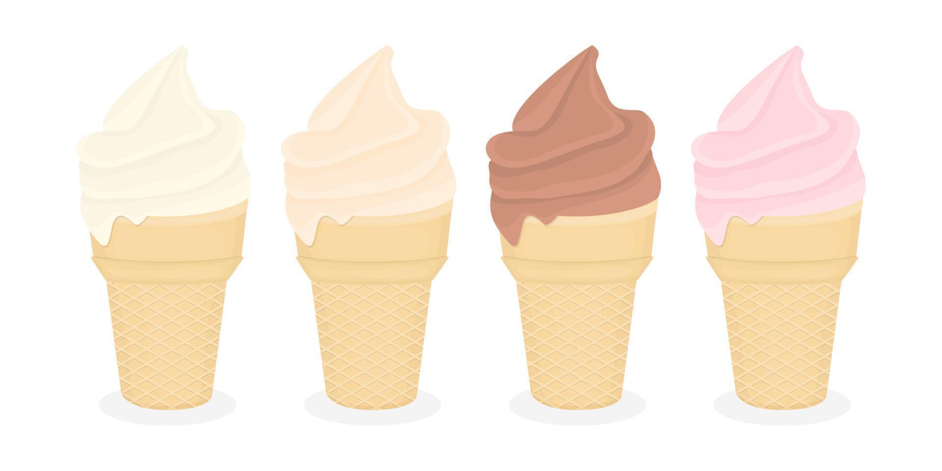 Ice cream cone with different flavors illustration set vector