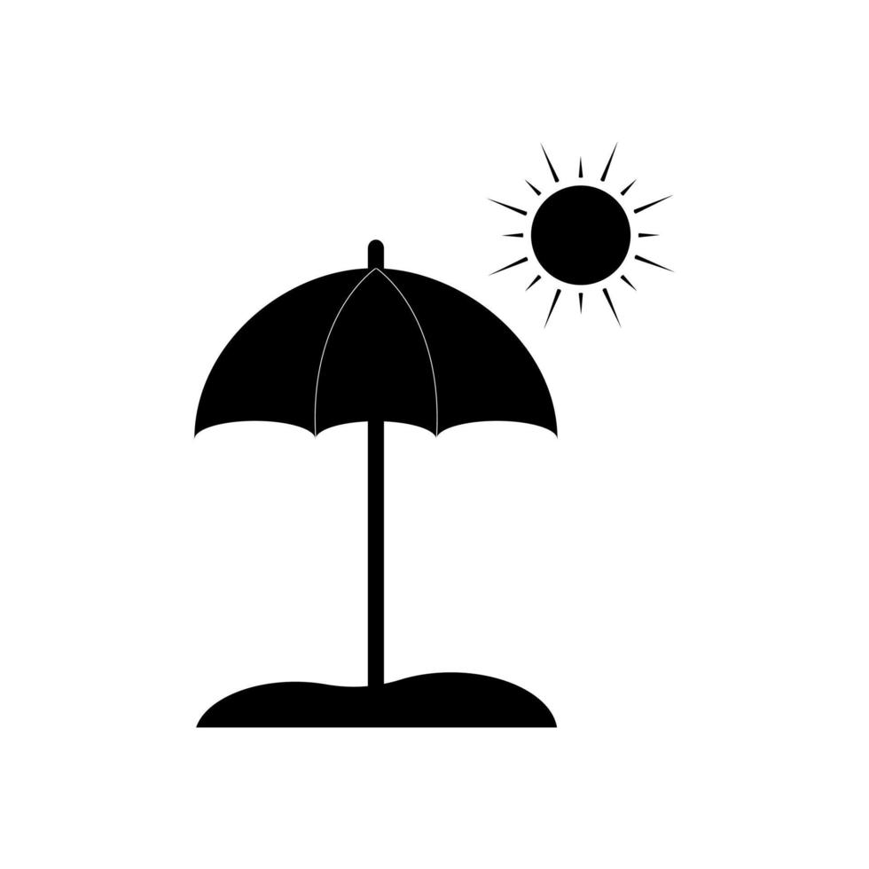 Beach umbrella and sun silhouette vector icon