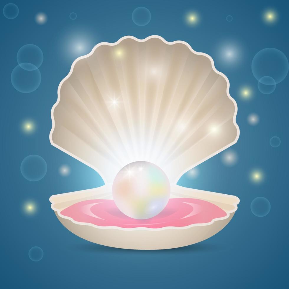 Open seashell with a pearl inside illustration vector