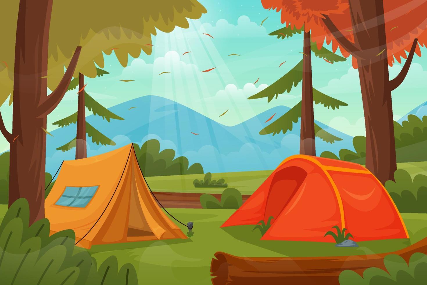 campamento de actividades de otoño en el fondo del bosque vector