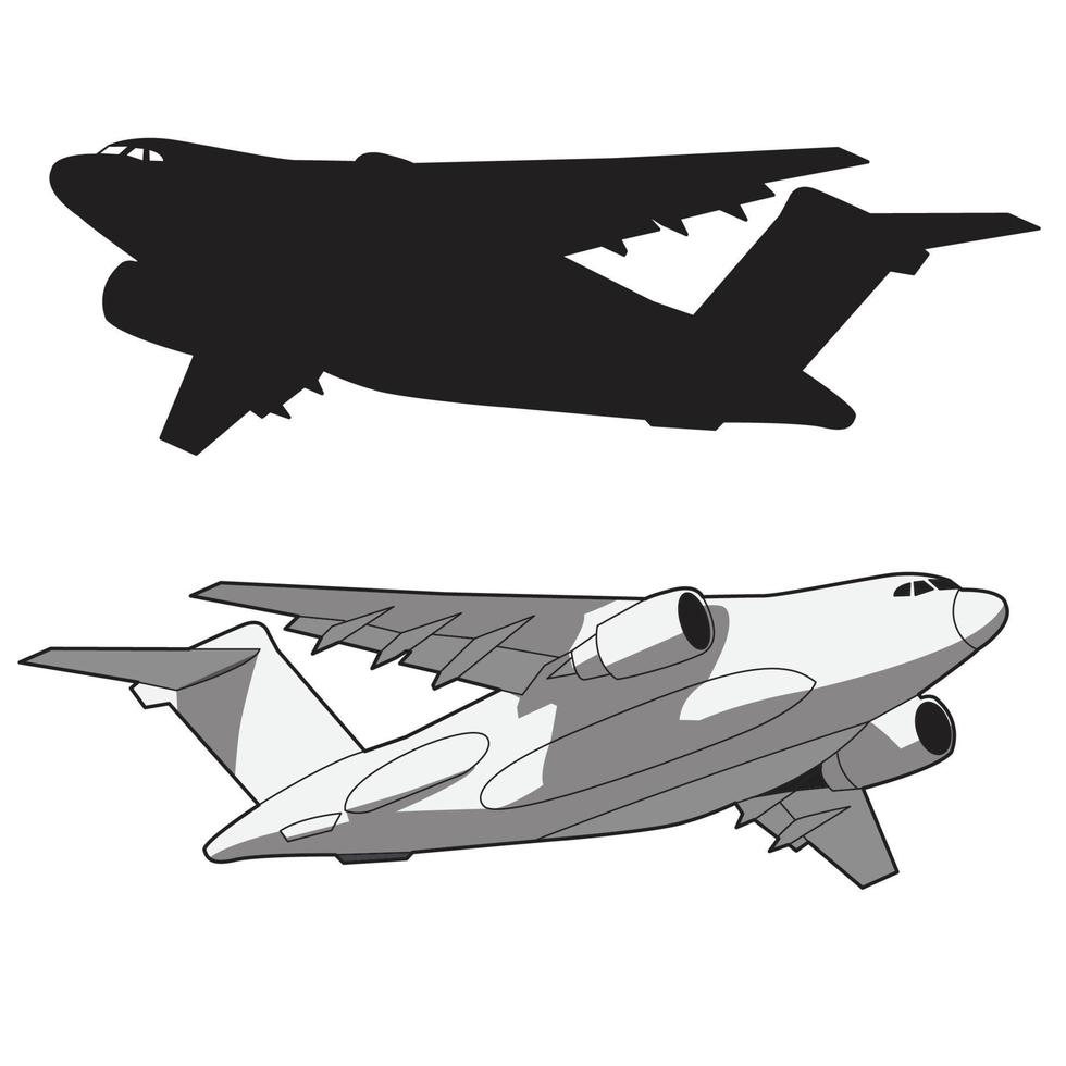 diseño de vector de conjunto de silueta de avión de carga militar