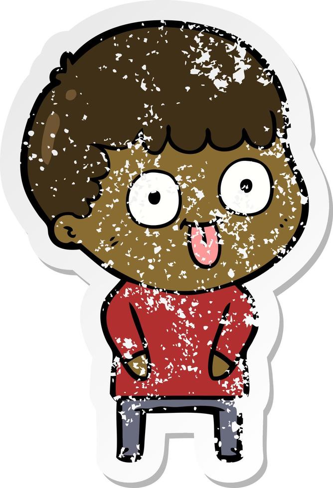 distressed sticker of a cartoon dumb kid vector