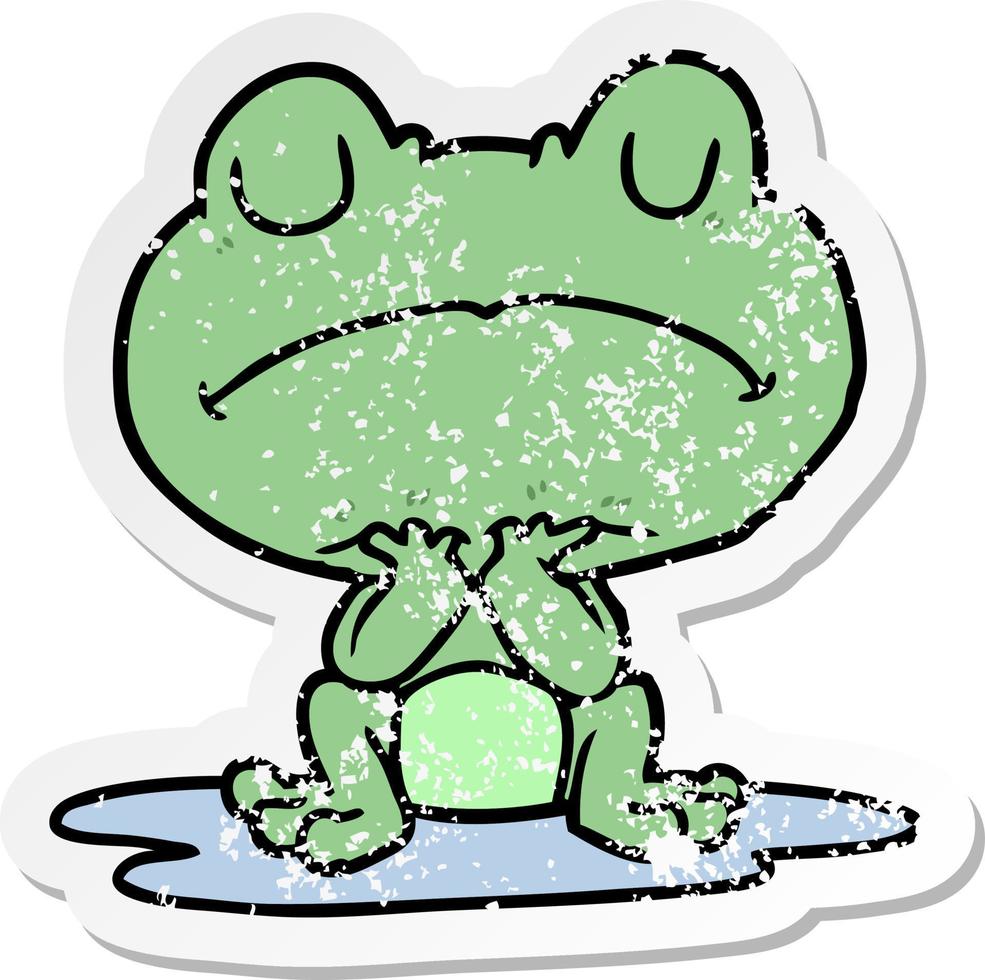 distressed sticker of a cartoon frog in puddle vector