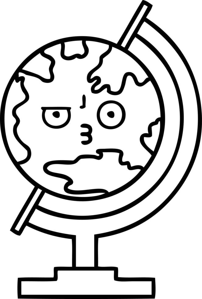 globo de dibujos animados de dibujo lineal del mundo vector
