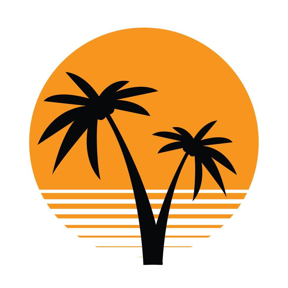 puesta de sol palmera icono vector diseño