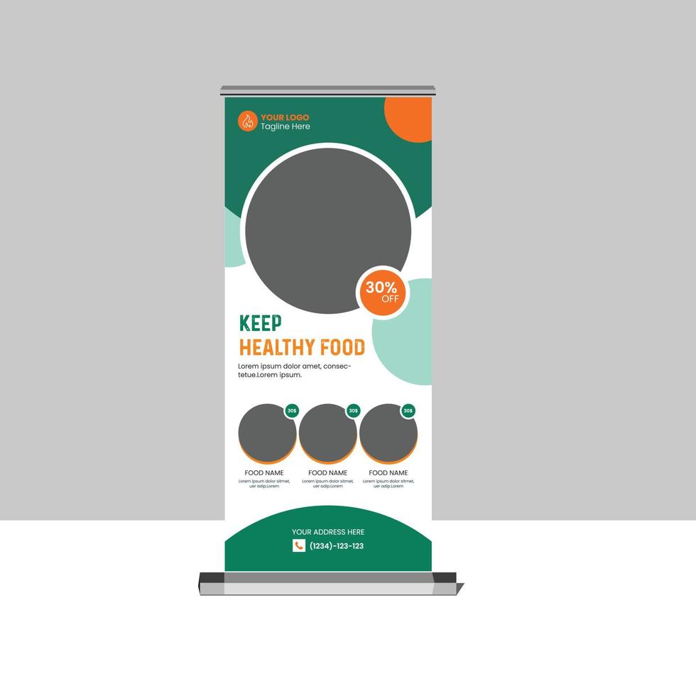 plantilla de banner enrollable de comida vector